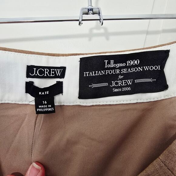 J Crew Kate Pants Tollegno 1900 Italian Wool Dress Trousers Tan Brown NWT 16 - Picture 3 of 8